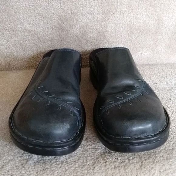 Clarks Leather Slip On Detailed Stitching Mules Clogs Shoes 8N Blue Green - Picture 4 of 16